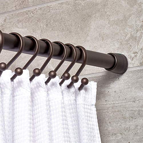 iDesign Barra para cortinas de ducha (127-221 cm), soporte para cortinas de baño de tamaño largo y de metal, barra telescópica extensible para instalar sin taladro, color bronce