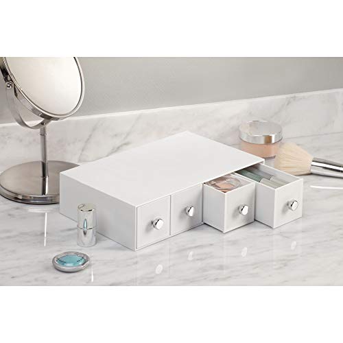 InterDesign Drawers Caja con compartimentos | Caja de maquillaje con 4 cajones | Organizador de maquillaje o artículos de oficina | Plástico blanco