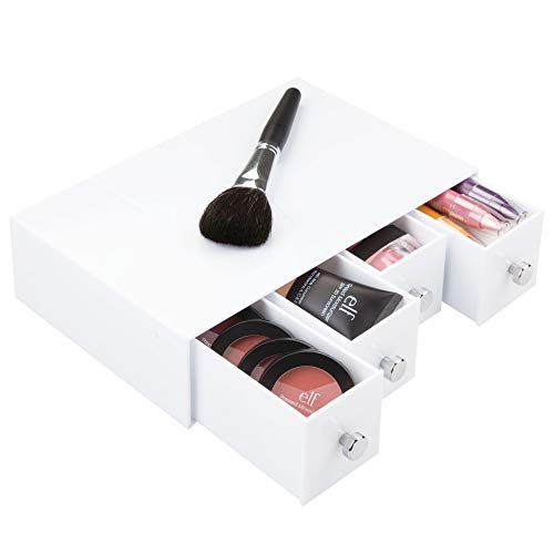 InterDesign Drawers Caja con compartimentos | Caja de maquillaje con 4 cajones | Organizador de maquillaje o artículos de oficina | Plástico blanco