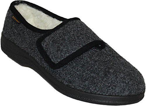 Intermax Zapatillas de estar por casa de fieltro de media altura para hombre, con cierre de velcro y forro de lana virgen, color antracita, antracita, 44 EU