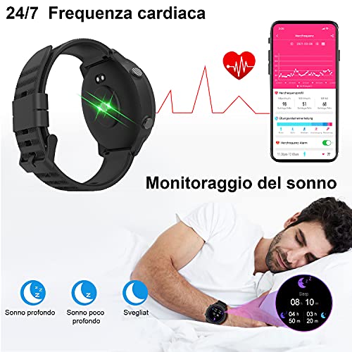 IOWODO Smartwatch, Reloj Inteligent Hombre - Impermeable IP68 | Esfera de Reloj de DIY | Tiempo | Caloría | Pulsometro | Sueño | 9 Deportes, Smartwatch Hombre para Android e iOS (2 Correas)