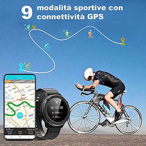 IOWODO Smartwatch, Reloj Inteligent Hombre - Impermeable IP68 | Esfera de Reloj de DIY | Tiempo | Caloría | Pulsometro | Sueño | 9 Deportes, Smartwatch Hombre para Android e iOS (2 Correas)