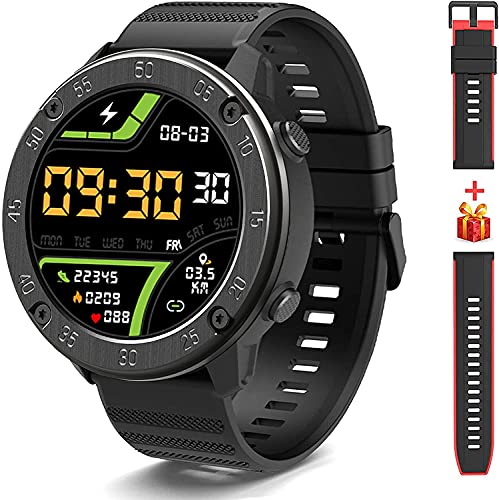 IOWODO Smartwatch, Reloj Inteligent Hombre - Impermeable IP68 | Esfera de Reloj de DIY | Tiempo | Caloría | Pulsometro | Sueño | 9 Deportes, Smartwatch Hombre para Android e iOS (2 Correas)