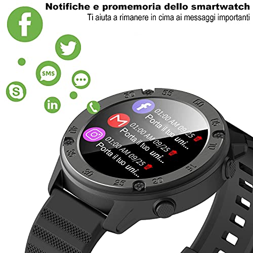 IOWODO Smartwatch, Reloj Inteligent Hombre - Impermeable IP68 | Esfera de Reloj de DIY | Tiempo | Caloría | Pulsometro | Sueño | 9 Deportes, Smartwatch Hombre para Android e iOS (2 Correas)