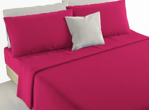 Irge - Juego completo de sábanas para cama de matrimonio o individual, 100 % algodón puro, fabricado en Italia, color marrón fucsia y matrimonial