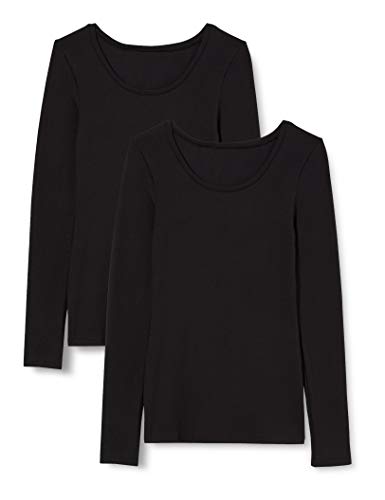 Iris & Lilly Camiseta Térmica Extra Cálida de Manga Larga Mujer, Pack de 2, Negro (Black), S, Label: S