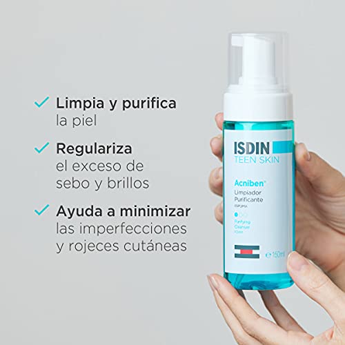 ISDIN ACNIBEN Gel Limpiador Purificante Espuma, Pack de 2 Unidades, Limpia los Poros en Profundidad, Regula el Exceso de Sebo, 2 x 150 ml