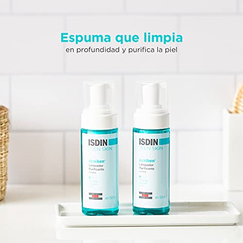 ISDIN ACNIBEN Gel Limpiador Purificante Espuma, Pack de 2 Unidades, Limpia los Poros en Profundidad, Regula el Exceso de Sebo, 2 x 150 ml