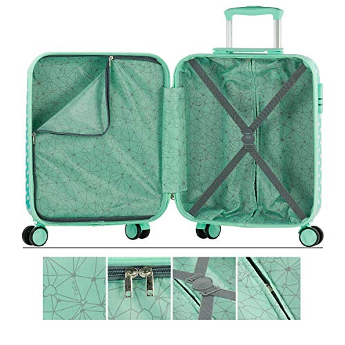 ITACA - Maleta de Viaje Infantil Juvenil Pequeña Cabina Avión Rígida y Ligera con 4 Ruedas para Niña Niño. Trolley Equipaje de Mano 55x40x20. Candado con Combinación. 702450, Color Topos Menta