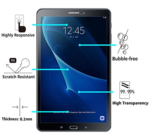 ivoler [2 Unidades] Protector de Pantalla para Samsung Galaxy Tab A 10.1 Pulgadas 2016 (T580N/T585N), Cristal Vidrio Templado Premium [Dureza 9H] [Anti-Arañazos] [Sin Burbujas]
