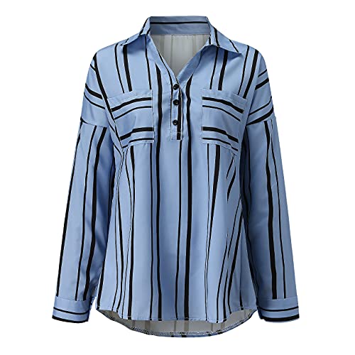 iXOOAA Camisa de manga corta con cuello en V para mujer, azul-2, XXL