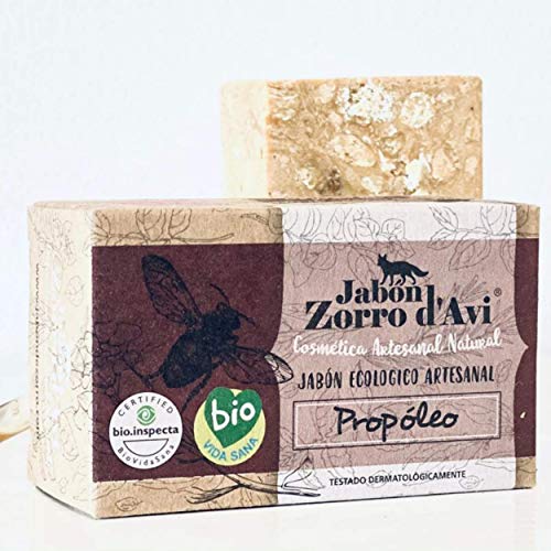 Jabón Zorro D’Avi | Jabón Natural Ecológico de Propóleo | 120 gr | para Pieles Extremadamente Sensibles | Jabón Biodegradable Zero Waste | Jabón Facial y Corporal | Fabricado en España