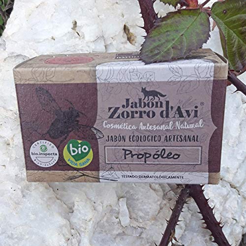 Jabón Zorro D’Avi | Jabón Natural Ecológico de Propóleo | 120 gr | para Pieles Extremadamente Sensibles | Jabón Biodegradable Zero Waste | Jabón Facial y Corporal | Fabricado en España