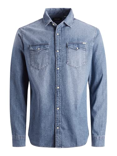 Jack & Jones Jjesheridan Shirt L/s Camisa Vaquera, Azul (Medium Blue Denim Fit:Slim), XX-Large para Hombre