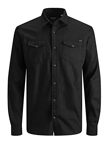 Jack & Jones Jjesheridan Shirt L/s Camisa Vaquera, Negro (Black Denim Fit:Slim), Large para Hombre