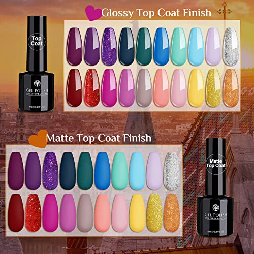 Janolia Esmaltes Semipermanentes 23 pcs de Uñas en Gel UV LED con Base, Top Coat Brillante y Mate, 20 Colores Kit de Esmaltes de Uñas Pintauñas Semipermanentes Perfecto para Principiantes