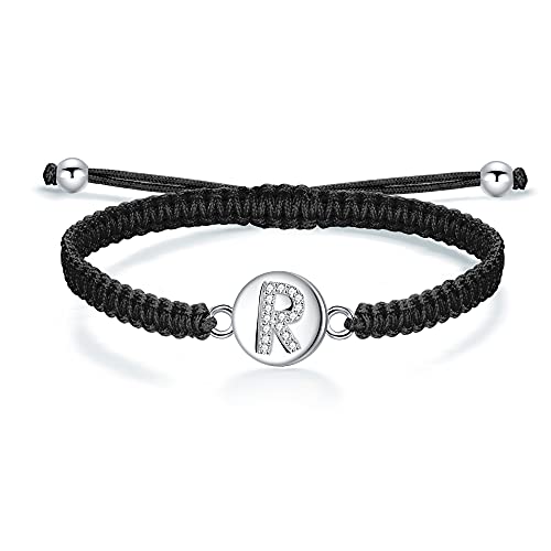 J.Endéar Pulsera Hecha A Mano con Letra Inicial R Mujer Niña Plata 925 Cadena de Filigrana Trenzada Joyería con Nombre Personalizado