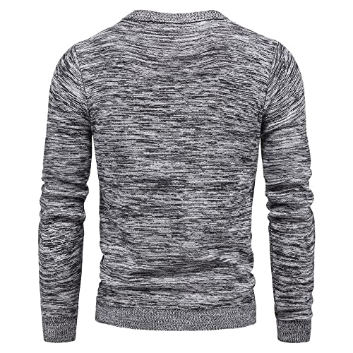 Jerséis De Cuello Redondo Hombre Informal De Color Contrastante De Manga Larga Otoño E Invierno Nuevo Sencillo Informal Urbano Moderno Suéter De Punto Hombre F-Grey XL