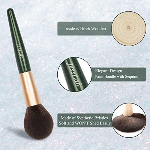 JessLab Brocha Colorete, Mango de Madera Pincel de Maquillaje Profesional Pincel Facial Check Color Brush para Blush Bronzer, Cerdas Sintéticas - 1 Pieza