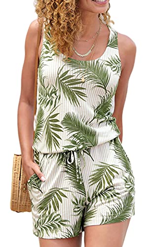 JFAN Mono de una Pieza Chaleco con Estampado de árbol de Coco Verde Pantalones de Verano para Mujer Ropa de Playa Informal Ropa de Playa Elegante(Verde,L)