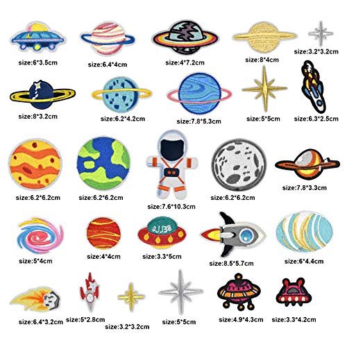 Jinlaili 26 Piezas Patch Sticker, Parche Termoadhesivo, Astronauta Parche, Planeta Espacio Parche Bordados, Costura de Apliques Decoración DIY para Ropa, Jeans, Mochila, Gorras