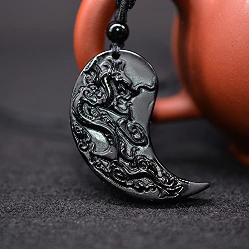 JIUXIAO 1 Juego de obsidiana Taichi dragón y Collar de Fénix Colgante Yin Yang Colgante Collar obsidiana Colgantes-Estilo corazón