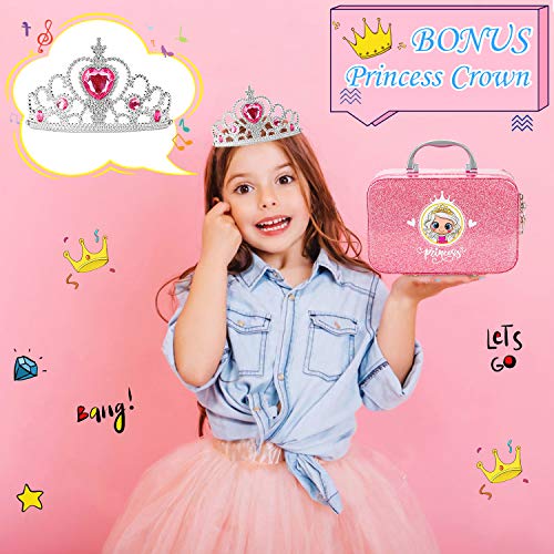 Jojoin 22 Piezas Maquillaje Niñas con una Corona, Cosméticos Juguete, Caja de Maquillaje, Juguete Niña con Sueño de Princesa, Regalos de Cumpleaños y Navidad para Niños