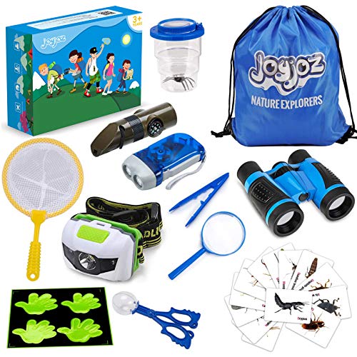 Joyjoyz Kit Explorador Niños 28 PCS, Disfraz Explorador Niño para Chicos a Partir de 3 Años con Linterna Niños/Lupa Niños/Tarjeta de Insectos, Aire Libre/Camping/Senderismo, Regalos Navidad Niños