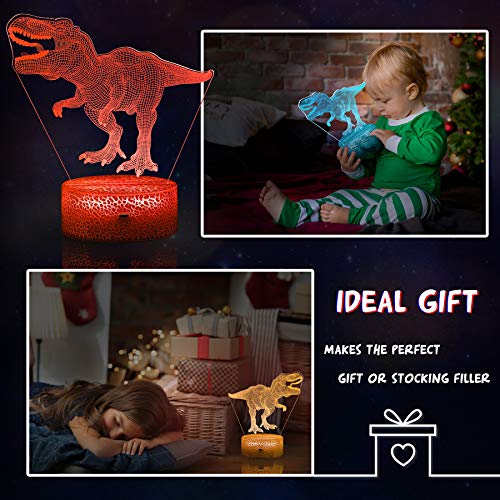 JQGO Luz Nocturna Infantil, Luces nocturnas Ilusión 3D Dinosaurio para niños con mando a distancia y 16 colores cambiantes y función regulable, regalo de cumpleaños para jóvenes, niñas, hombres