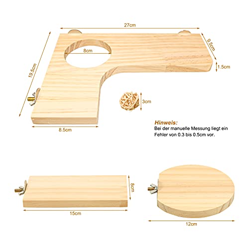 Juego de accesorios para hámster de 4 piezas, plataforma de madera natural, juguete para la jaula para cobayas, chinchillas, ratas, incluye tabla de salto redonda, rectangular y 3 bolitas (L)