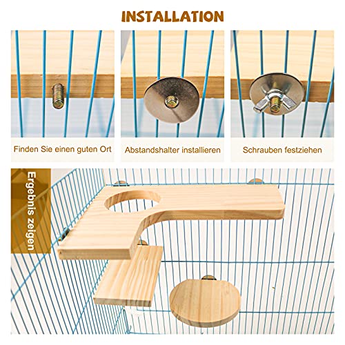 Juego de accesorios para hámster de 4 piezas, plataforma de madera natural, juguete para la jaula para cobayas, chinchillas, ratas, incluye tabla de salto redonda, rectangular y 3 bolitas (L)