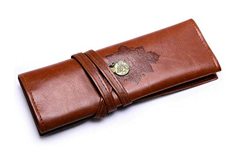 JUNGEN Estuche de Lápices Retro Bolso de Lápices de Cuero de Liado Bolsa de Cosméticos para los Estudiantes y Empleado de Oficina