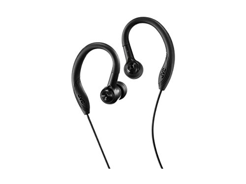 JVC Auriculares Deportivos HA-EC10 Auriculares de Botón con Clip para Entrenamiento. Potente Sonido y Máxima Sujeción. Impermeables, Resistentes y Ligeros. Conexión Jack 3.5mm. Color Negro