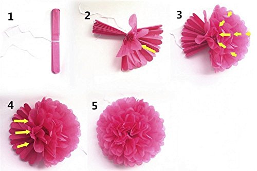 JZK® 10 x fucsia pompones de papel flores 25 cm decoraciones cumpleaños boda comunión bautismo graduado de nacimiento de Halloween Navidad, pompon pon pom pompóm dormitorio decorativo fiesta en el jardín