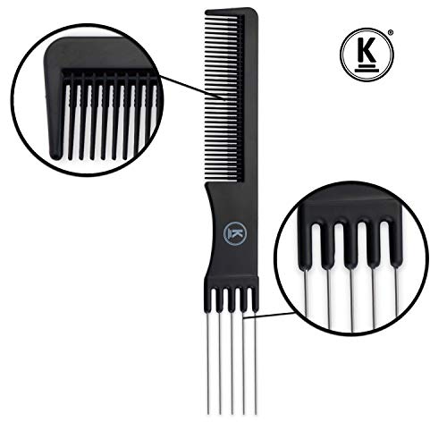 K-Pro Peine de Cabello de Viaje - Con Peineta - Cepillo Negro con Cerdas de Metal y Dientes Finos