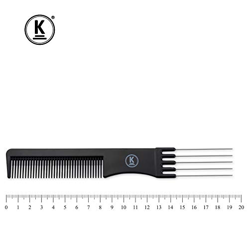 K-Pro Peine de Cabello de Viaje - Con Peineta - Cepillo Negro con Cerdas de Metal y Dientes Finos