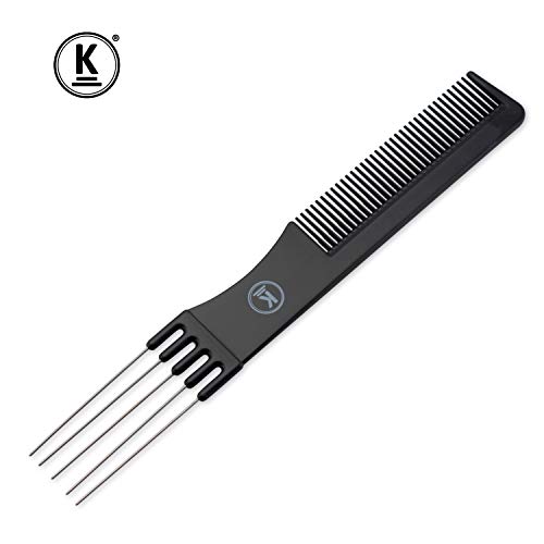 K-Pro Peine de Cabello de Viaje - Con Peineta - Cepillo Negro con Cerdas de Metal y Dientes Finos