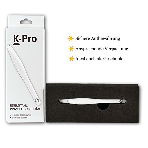 K-Pro Pinza para Depilar Cejas - de Acero Inoxidable con Puntas Biseladas (Blanco)