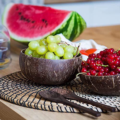 Kamenda Coconut Bowl Cuencos de Cereales, 2Pcs Boles de Coco con Cubiertos Ensaladera, Seguridad y Protección del Medio Ambiente