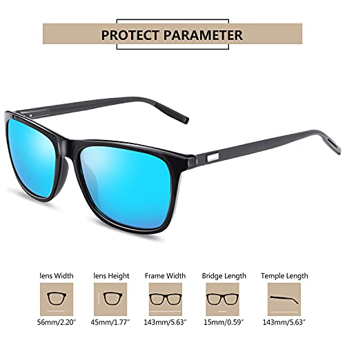 KANASTAL Gafas de Sol Azules Hombres y Mujer Polarizadas Rectangulares Clásicas Vintage Moda Elegant con Protección UV400 para Conducir Pesca Golf al Aire Libre Viajes Sunglasses