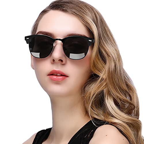 KANASTAL Gafas de Sol Hombre Polarizadas Mujer Medio Marco Clásico Retro vintage Elegant Moda con Protección UV400 Para Viaje Playa Golf Pescar al Aire Libre Viajes (Negro)