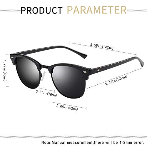 KANASTAL Gafas de Sol Hombre Polarizadas Mujer Medio Marco Clásico Retro vintage Elegant Moda con Protección UV400 Para Viaje Playa Golf Pescar al Aire Libre Viajes (Negro)