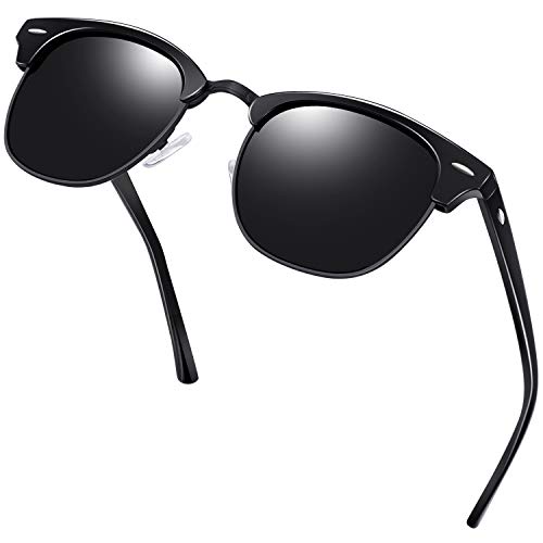 KANASTAL Gafas de Sol Hombre Polarizadas Mujer Medio Marco Clásico Retro vintage Elegant Moda con Protección UV400 Para Viaje Playa Golf Pescar al Aire Libre Viajes (Negro)