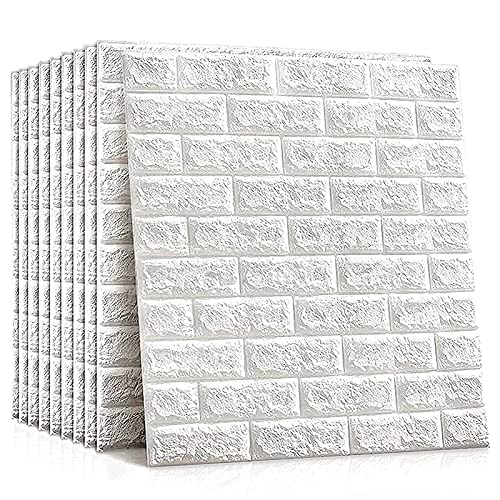 K&F-qianzhi 10PCS Ladrillo Blanco 3D Papel Pintado Pared, Papel de Pared Paneles Decorativos 3D Para Decoración de Paredes (Cubre 5,31 m²), Papel Pintado Autoadhesivo Papel Pintado Pared Dormitorio