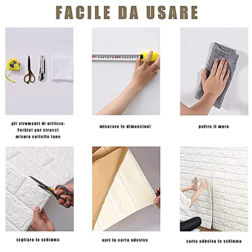 K&F-qianzhi 10PCS Ladrillo Blanco 3D Papel Pintado Pared, Papel de Pared Paneles Decorativos 3D Para Decoración de Paredes (Cubre 5,31 m²), Papel Pintado Autoadhesivo Papel Pintado Pared Dormitorio