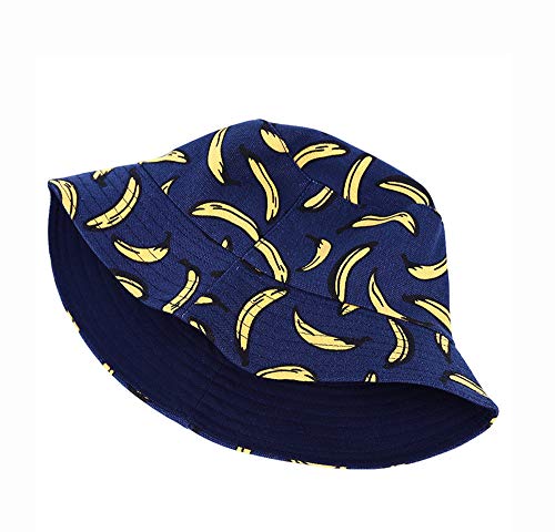 KGM Accessories Cool Andy Warhol Style Bananas Print Bucket Style Sun Hat - Festival Holiday Sombreros (Azul)