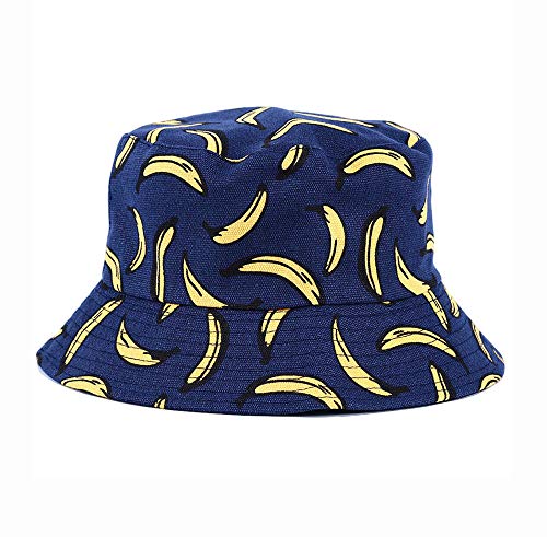 KGM Accessories Cool Andy Warhol Style Bananas Print Bucket Style Sun Hat - Festival Holiday Sombreros (Azul)