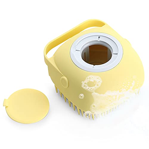 Kiakuo Cepillo De Baño De Silicona Para Mascotas Con Dispensador De Champú, Color Amarillo, 8.8 X 8.7 X 5.9 Cm