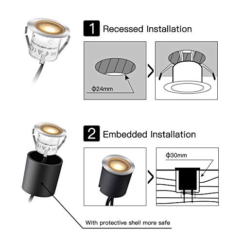 Kit de Luces LED Empotradas para Terrazas con Carcasa Protectora de φ32mm, Luces LED para Terrazas Iluminación Impermeable IP67 para Jardines, 10 Luces Blancas DC12V para Jardines, Patios, Escaleras