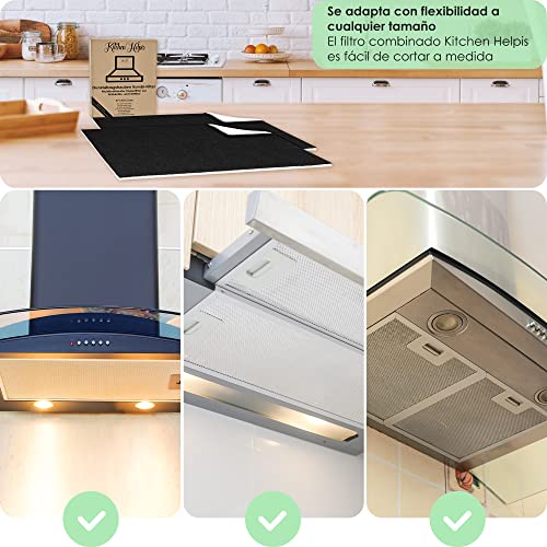 Kitchen Helpis® Filtros de Campana Extractoras combinados – Filtros Dobles de Carbón activo y Grasa 57x47 cm, Filtro se puede cortar a medida, Universales para todas las Campanas Extractoras estándar